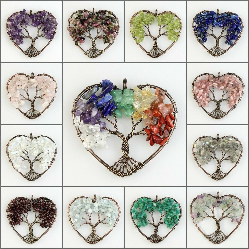 'Living Tree' Natural Gemstone Heart Pendant Necklace - Picture 14 of 14